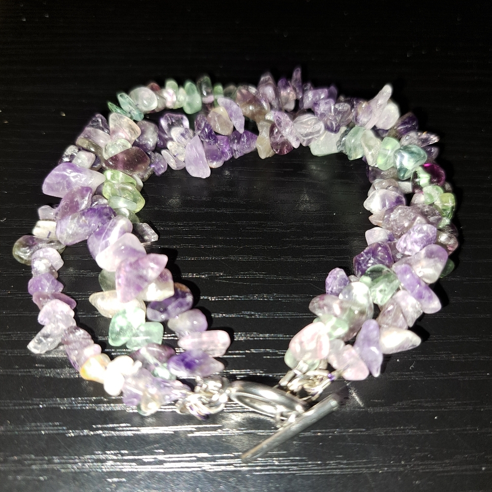 Gemstone Chip Bead Bracelet with Purple Amethyst and Flourite
